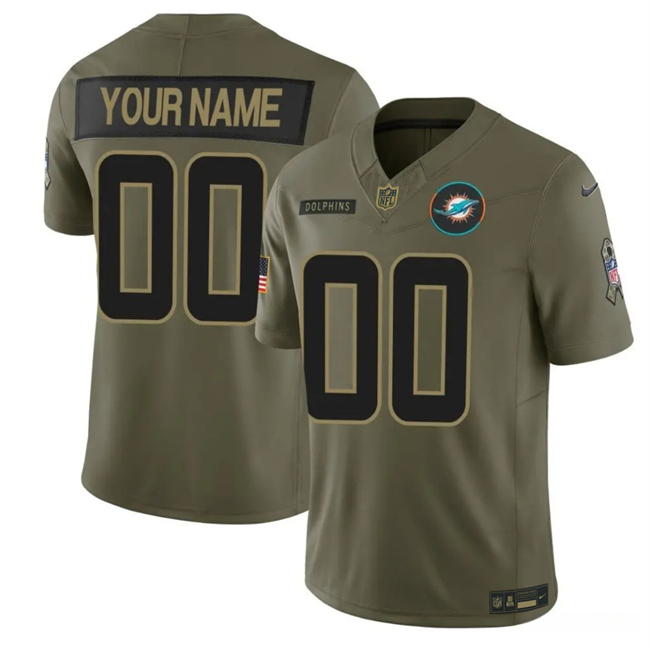 Youth Olive Miami Dolphins Active Player Custom 2025 F.U.S.E. Salute to Service Limited Stitched Football Jersey